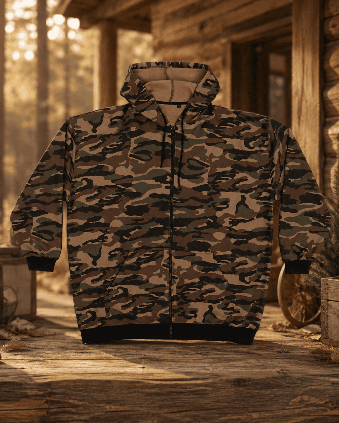 Sweat zippé grande taille à capuche – Camouflage – Image 3